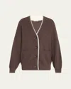 Brunello Cucinelli Wool-cashmere Contrast Stripe V-neck Cardigan In Brown
