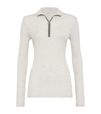 Brunello Cucinelli Wool-cashmere Half-zip Sweater In Neutral