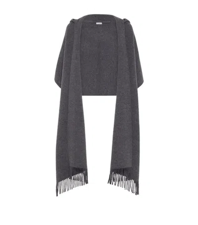 Brunello Cucinelli Wool-cashmere Hooded Scarf In Grey