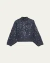 Brunello Cucinelli Wool-cashmere Paillette Open-knit Zip Cardigan