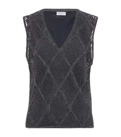 Brunello Cucinelli Wool-cashmere-silk Tank Top In Lead