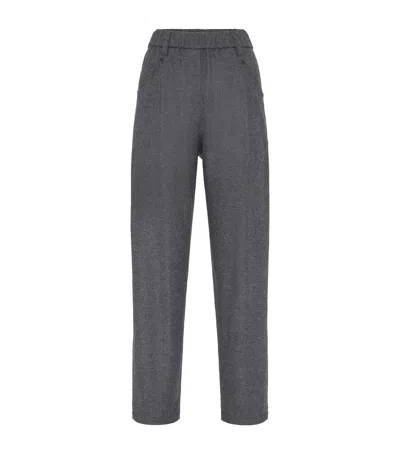 Brunello Cucinelli Wool-cashmere Twill Flannel Baggy Trousers In Multi