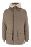Brunello Cucinelli Men Wool Coat With Fur Collar In Gray