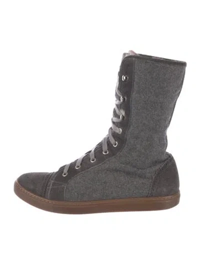 Pre-owned Brunello Cucinelli Wool Colorblock Pattern Combat Boots In Gray