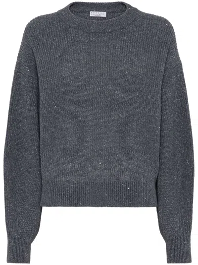 Brunello Cucinelli Wool Crewneck Jumper In Grey