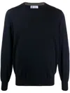 Brunello Cucinelli Men Crew-neck Sweater In Virgin Wool And Cashmere In Blue