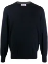 Brunello Cucinelli Men Crew-neck Sweater In Virgin Wool And Cashmere In Blue