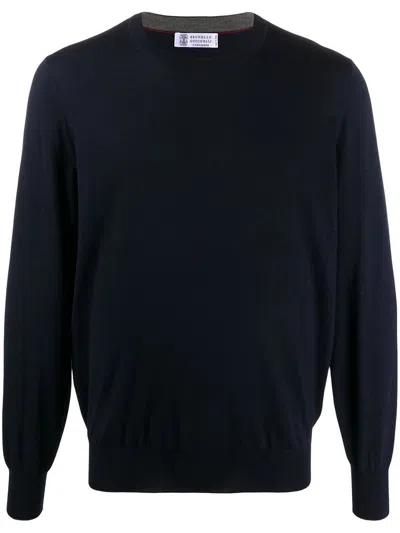 Brunello Cucinelli Wool Crewneck Sweater In Blue