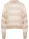 Brunello Cucinelli Striped Wool Crewneck Sweater In Neutrals
