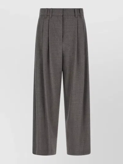 Brunello Cucinelli Wool Cropped Pleated Wide-leg Suit Trousers In Gray