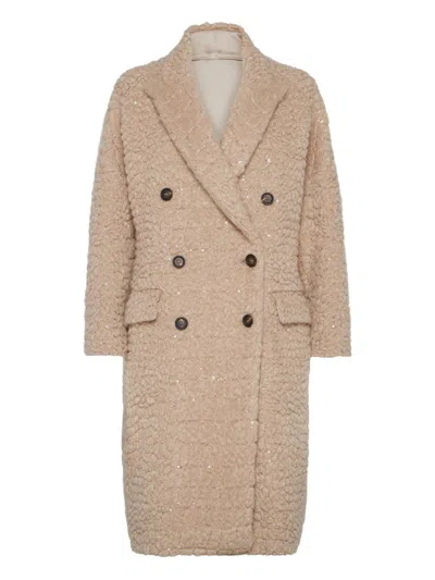 Brunello Cucinelli Wool Double-breasted Coat In Sand