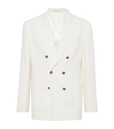 Brunello Cucinelli Wool Double-breasted Suit Jacket In White