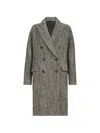 Brunello Cucinelli Double-breasted Herringbone Wool Coat With Sequins In Black