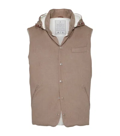 Brunello Cucinelli Wool Down-filled Padded Gilet In Brown