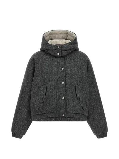Brunello Cucinelli Wool Down Jacket In Gray
