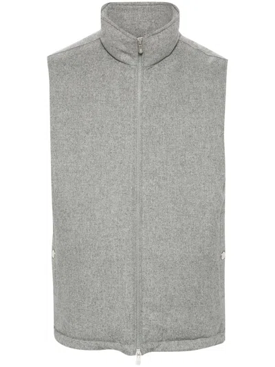 Brunello Cucinelli High-neck Wool Gilet In Gris Claro
