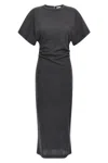 Brunello Cucinelli Wool Dress With Ruched Detail And Stretch Fabric In Gray