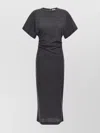 Brunello Cucinelli Wool Dress With Ruched Detail And Stretch Fabric In Gray