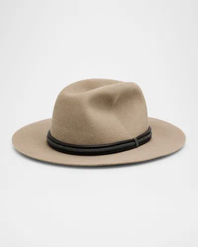 Brunello Cucinelli Wool Felt Fedora With Leather And Monili Band