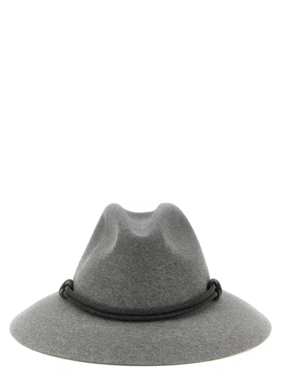 Brunello Cucinelli Wool Felt With Monile Embroidery Fedora In Gray