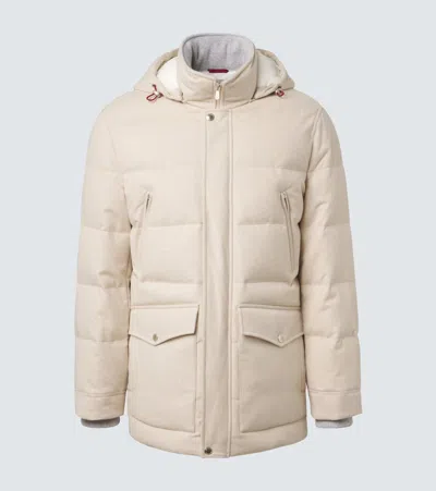 Brunello Cucinelli Wool Flannel Down Parka In Neutral