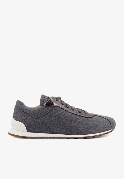 BRUNELLO CUCINELLI WOOL FLANNEL LACE-UP SNEAKERS