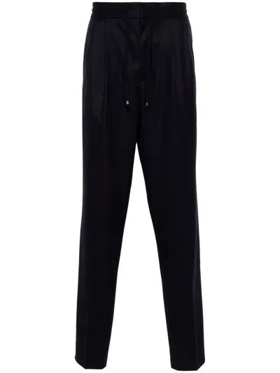 Brunello Cucinelli Wool Flannel Leisure Fit Trousers With Drawstring And Double Pleats In Black