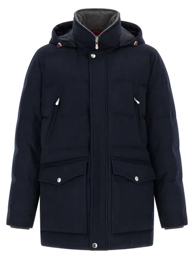 Brunello Cucinelli Wool Flannel Parka In Blue
