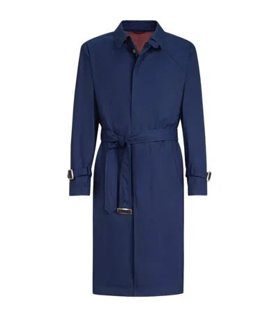 Brunello Cucinelli Wool Fresco Trench Coat In Blue