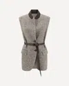 Brunello Cucinelli Beige Wool And Silk Chevron Waistcoat In Brown