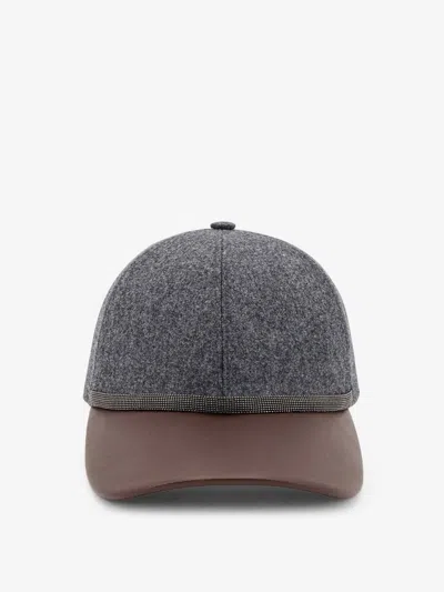 Brunello Cucinelli Wool Hat With Monili Detail In Grey