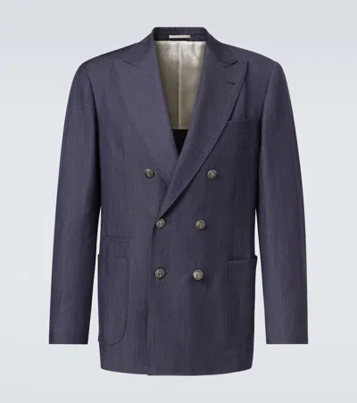 Brunello Cucinelli Wool, Hemp, And Silk Suit Jacket In Blue