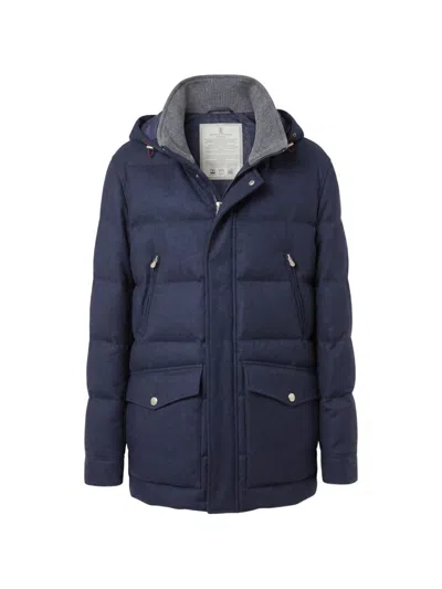 Brunello Cucinelli Membraned Wool Flannel Parka With Detachable Hood In Animal Print