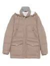 Brunello Cucinelli Wool Hooded Quilted Jacket In Brown