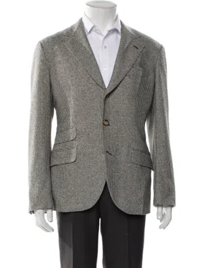 Pre-owned Brunello Cucinelli Wool Houndstooth Print Blazer In Gray