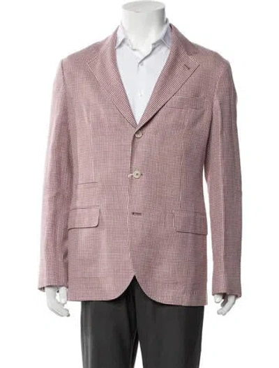 Pre-owned Brunello Cucinelli Wool Houndstooth Print Blazer W/ Tags In Red