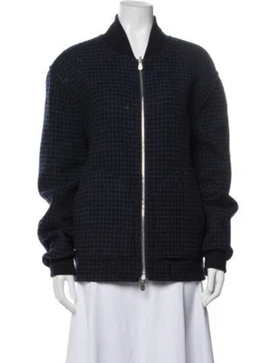 Pre-owned Brunello Cucinelli Wool Houndstooth Print Bomber Jacket In Blue