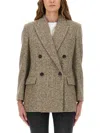 Brunello Cucinelli Wool Jacket With Notched Lapels And Back Vent In Brown