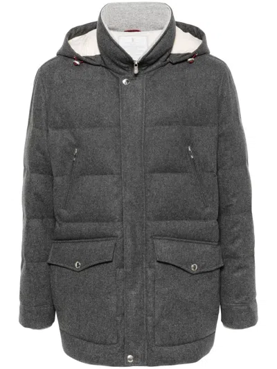 Brunello Cucinelli Flannel Down Jacket Puffer Jackets Gray