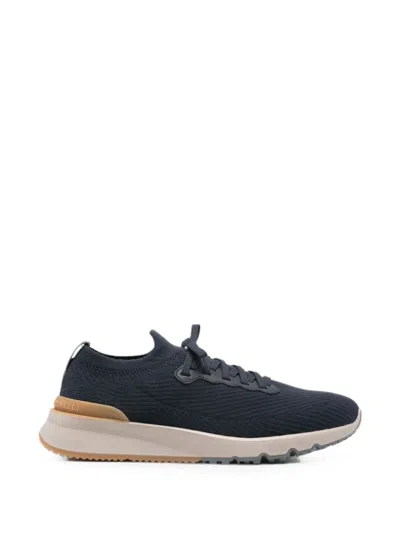 Brunello Cucinelli Wool Knit And Semi-polished Calfskin Runners With Warm Inner Lining In Brown