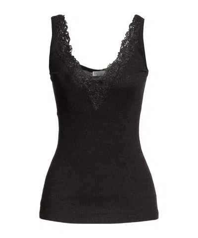 Brunello Cucinelli Wool Knit Sleeveless V-neck Vest In Black