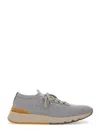 Brunello Cucinelli Low Slip-on Stretch Wool Knit Sneakers With Rubber Sole In Gray