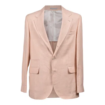 Brunello Cucinelli Wool Linen Blend Blazer In Pink