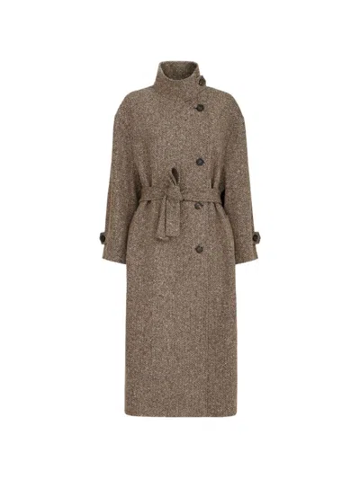 Brunello Cucinelli Wool Long Coat In Brown