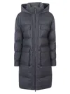 Brunello Cucinelli Long Quilted Down Jacket Hooded In Gray
