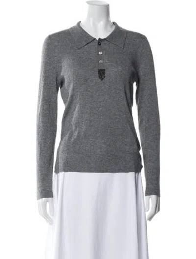 Pre-owned Brunello Cucinelli Wool Long Sleeve Polo In Gray