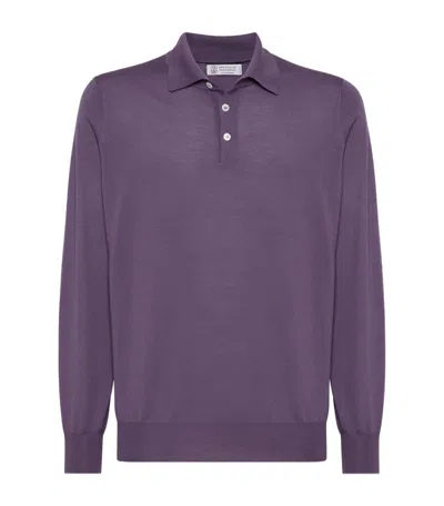 Brunello Cucinelli Wool Long-sleeve Polo Shirt In Purple