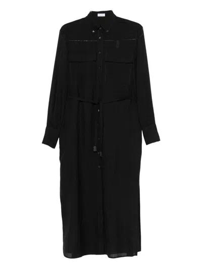 Brunello Cucinelli Wool Midi Shirtdress In Black