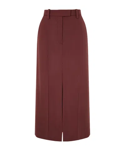 Brunello Cucinelli Wool Midi Skirt In Burgundy