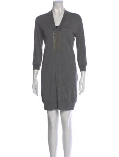 Pre-owned Brunello Cucinelli Wool Mini Dress In Gray